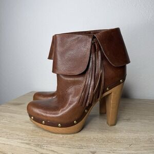 inc Brown Leather Fold Over Ankle Boots Booties Womens Size 9.5 READ DESCRIPTION